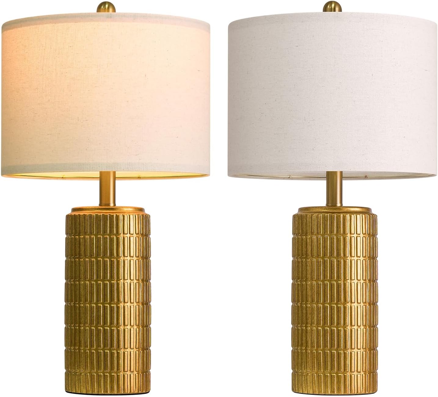 PoKat 23" Brass Gold Ceramic Table Lamps for Living Room, Retro Warm Gold Lamps for Night Stands, Vintage Bronze Decorative Lamps for…