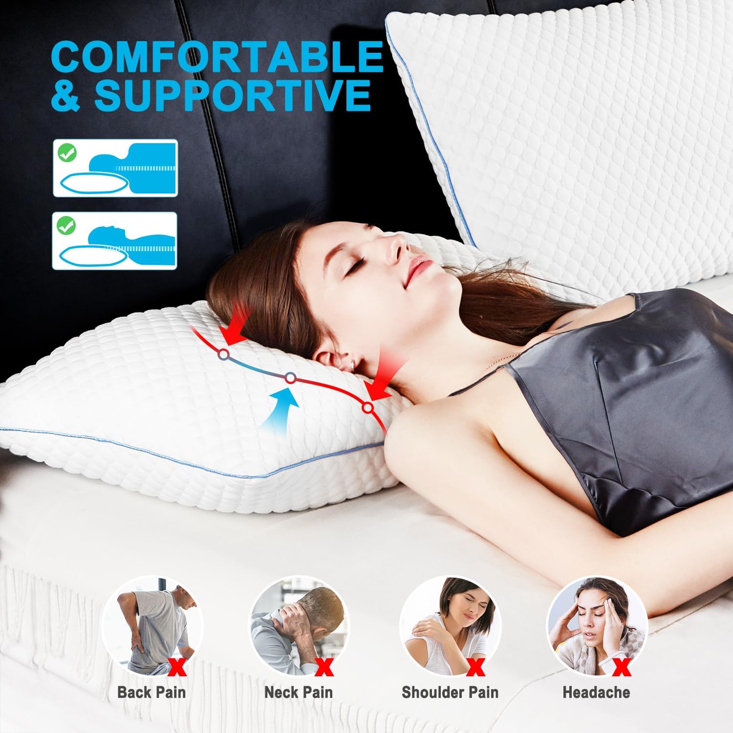 Vvz Cooling Bed Pillows King Size Set of 2, Shredded Memory Foam Pillows for Side Back Stomach Sleepers, Luxury Cool Gel Adjustable Firm Be…