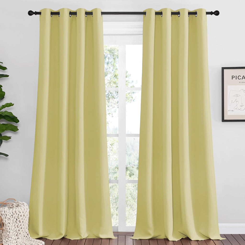 Nicetown Paler Yellow Blackout Curtains 90" Long for Office, Dining, Guest Room - Sound Reducing Heat and Cold Block Panels for Modern Deco…