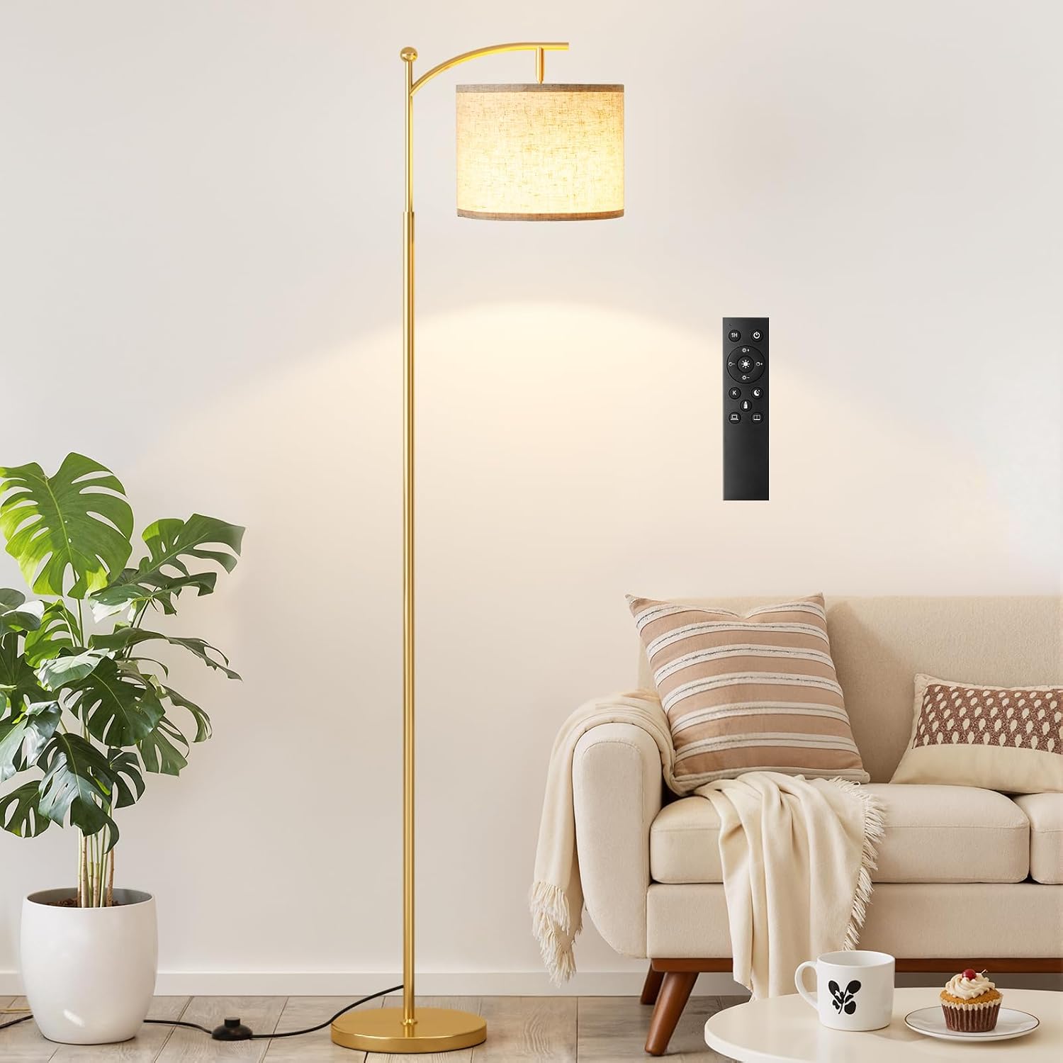 Ambimall 60" Gold Floor Lamp with Remote Control and Stepless Dimmable Bulb, Colors Temperature & Brightness Adjustable, Modern Floor…