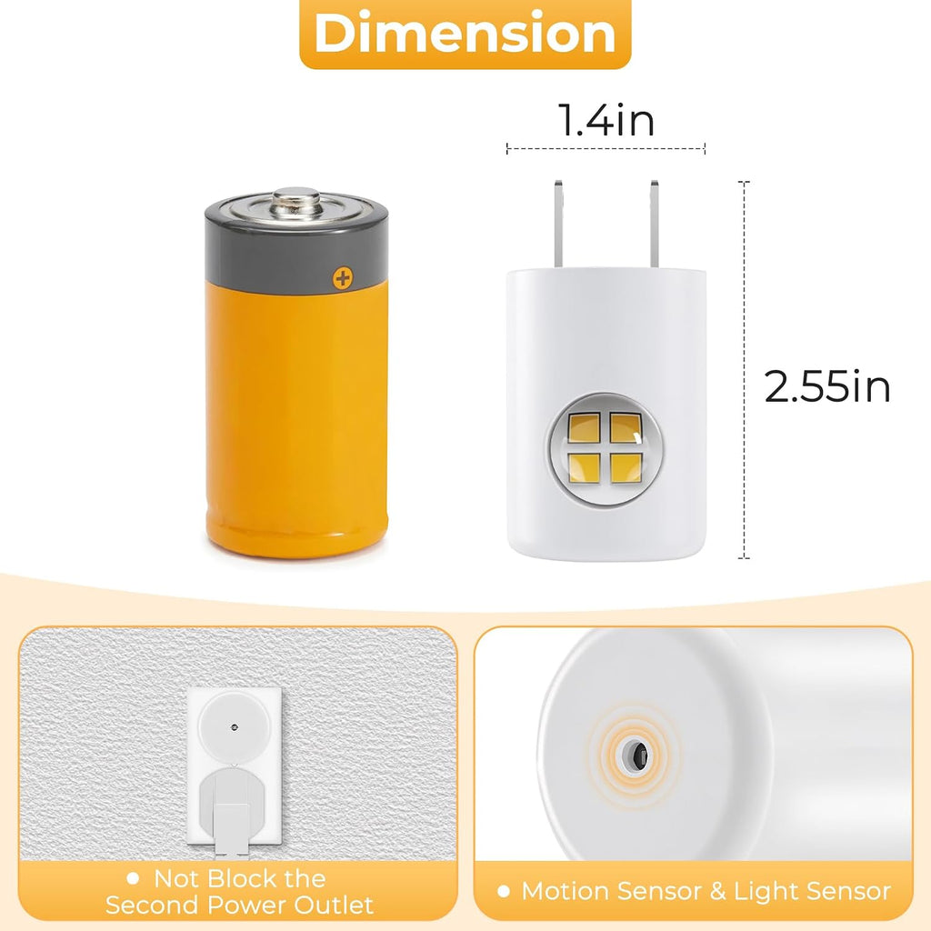 4-Pack Motion Sensor Night Light, Plug-in Wall LED Nightlight with Dusk to Dawn Sensor, Auto On/Off, 2700K Warm White 100 Lumens…