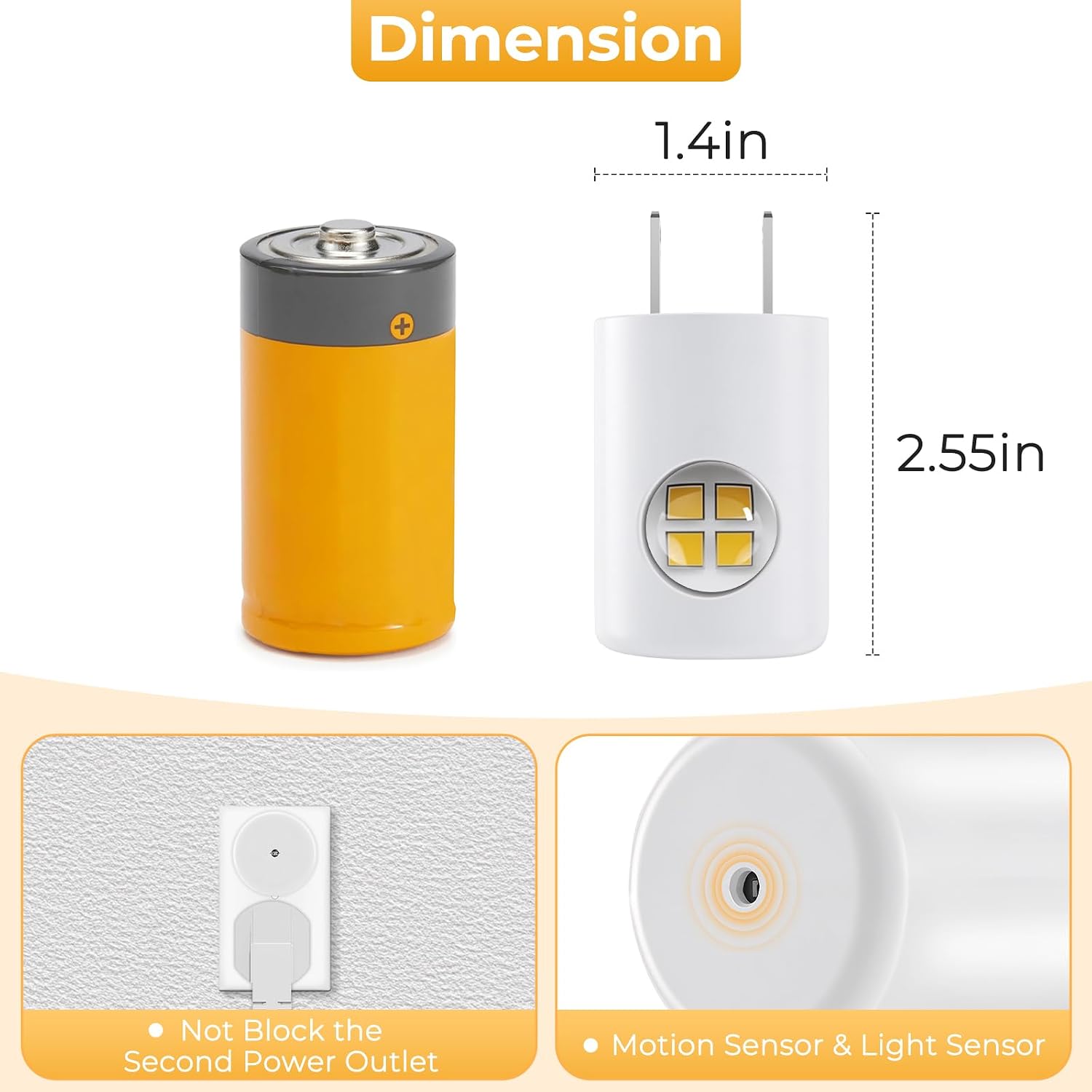4-Pack Motion Sensor Night Light, Plug-in Wall LED Nightlight with Dusk to Dawn Sensor, Auto On/Off, 2700K Warm White 100 Lumens…