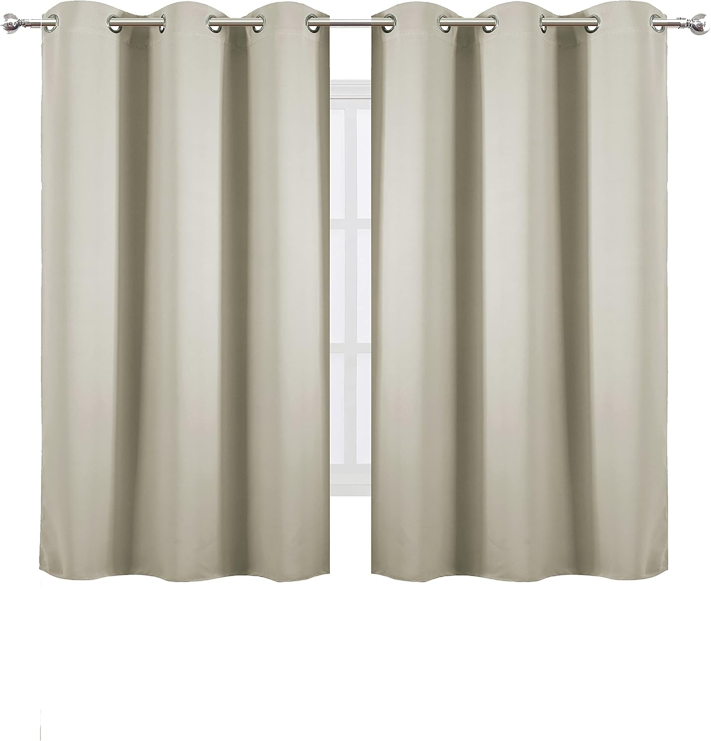 Lemomo Light Beige Thermal Blackout Curtains/42 x 63 Inch/Set of 2 Panels Room Darkening Curtains for Bedroom 63 Inch silver