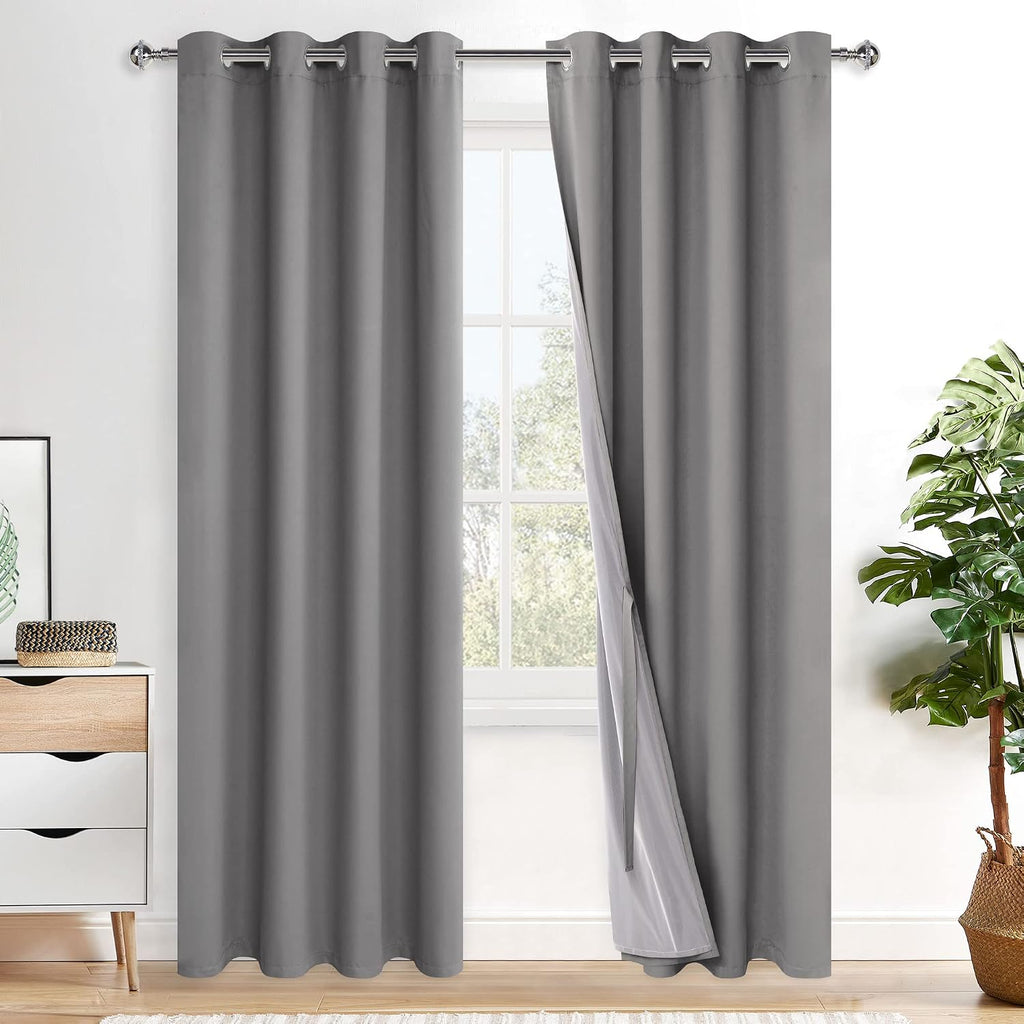 Xwzo 100% Blackout Curtains 84 Inches Long with Tiebacks- Privacy Protection & Noise Blocking Window Draperies Grommet Top with Black Liner…