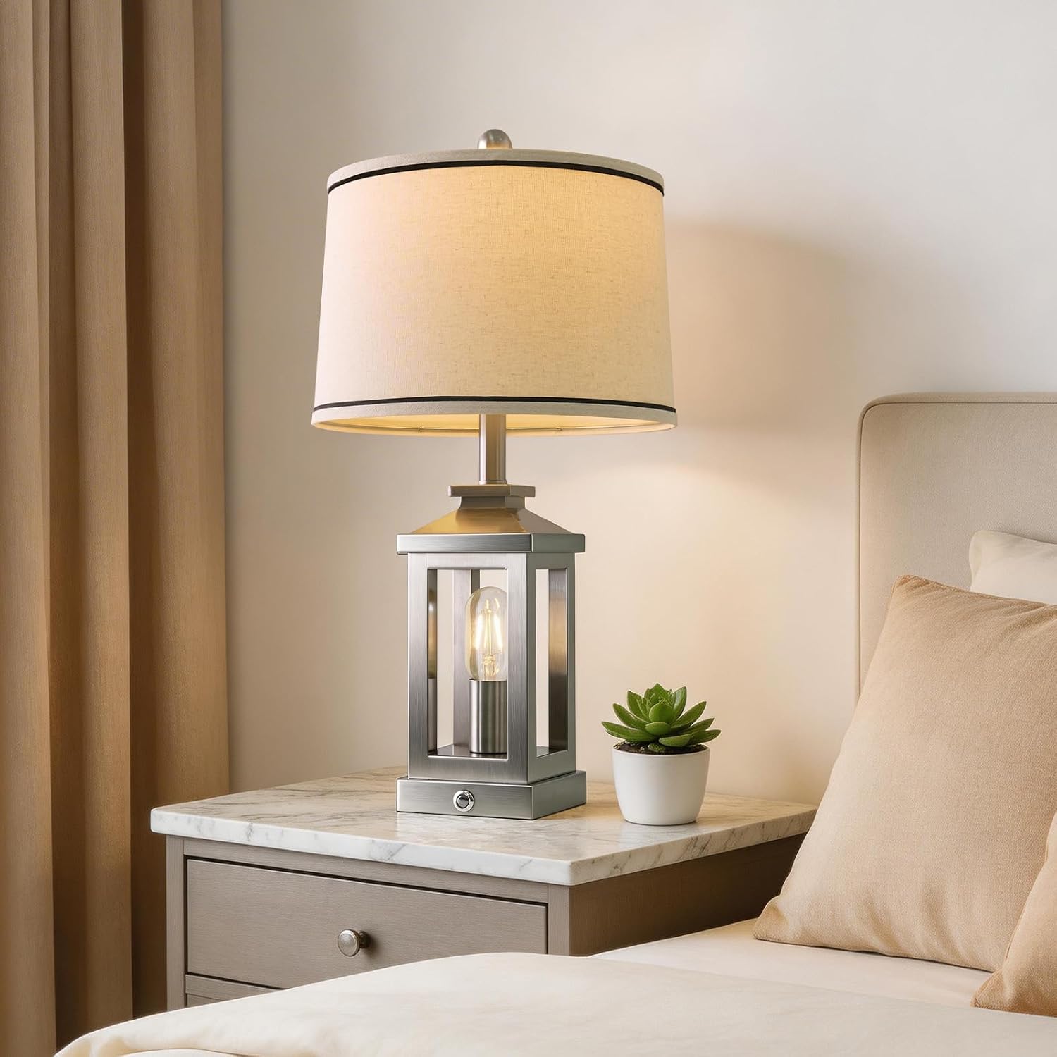 G-SAFAVA 24" Table Lamps for Living Room Bedroom Modern Metal Bedside Lamps Set of 2 Nightstand Lamp for Night Stands 3 Way Dimmable…