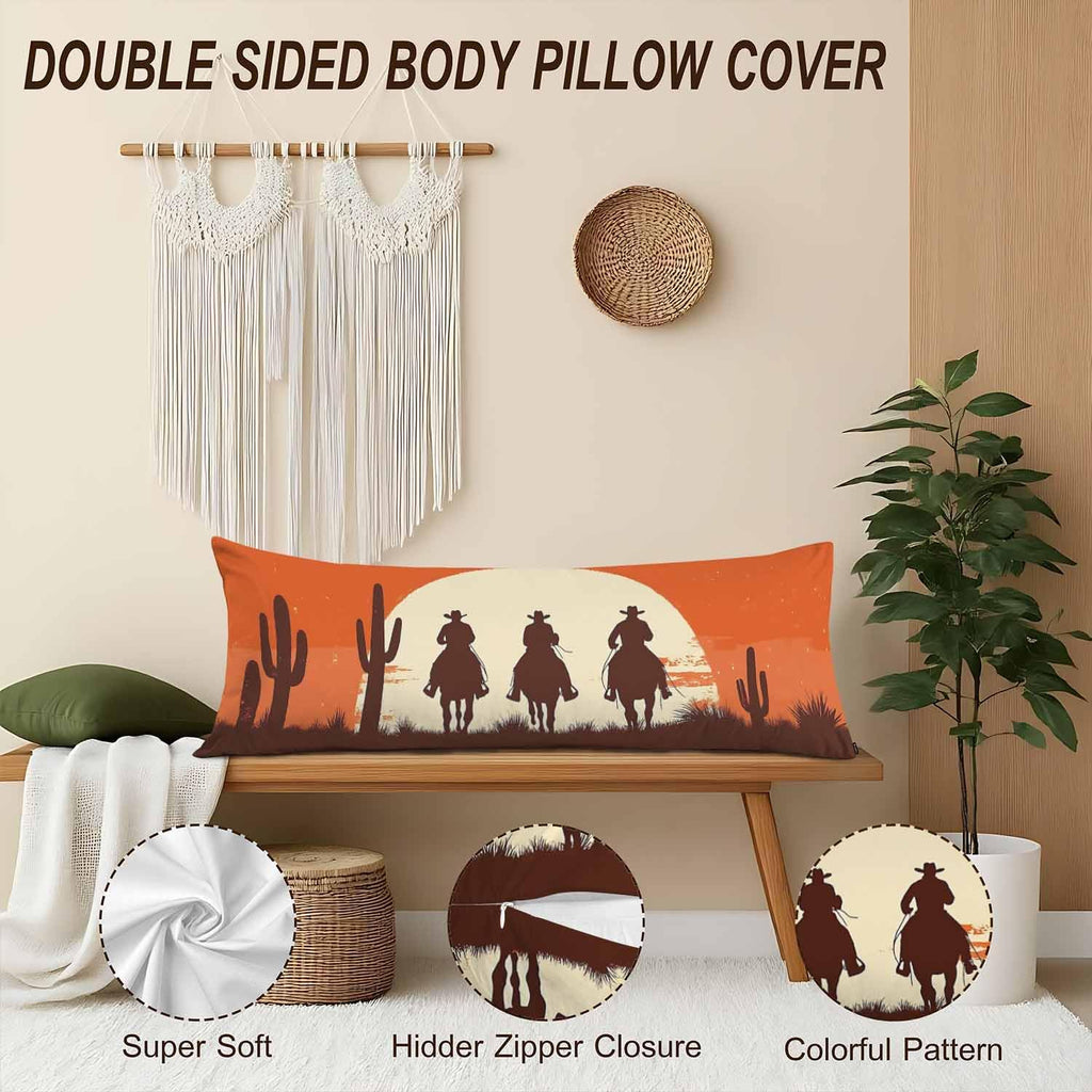 Cowboy Rectangle Body Pillow Covers Western Cowboys Cactus Sunset 20"X54" Couch Body Pillow Pillowcase Decorative Home Body Pillows Bed…