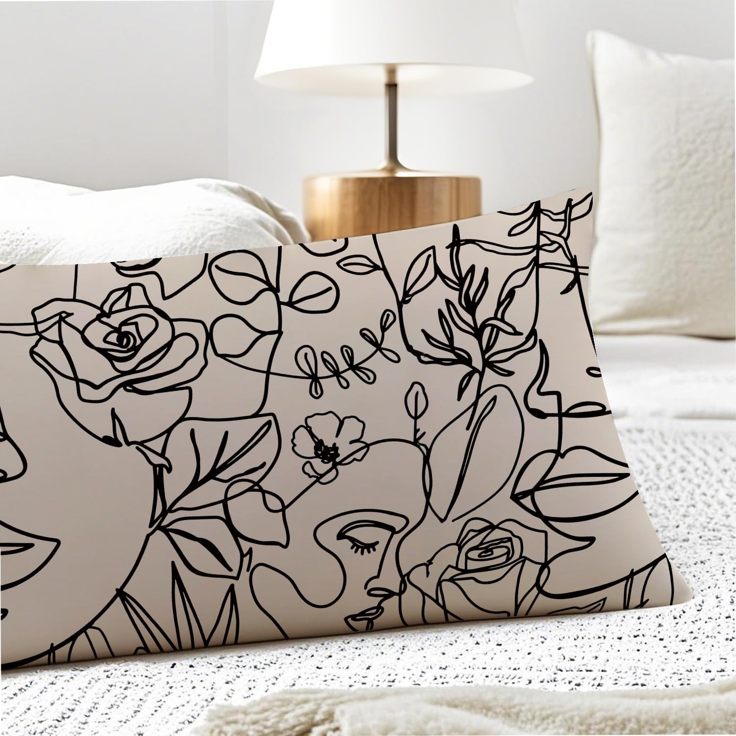 Modern Abstract Women Faces 20x54 Body Pillow Cover, Modern Boho Room Decor, Minimalist Boho Botanical Flower Aesthetic Decorative Long…