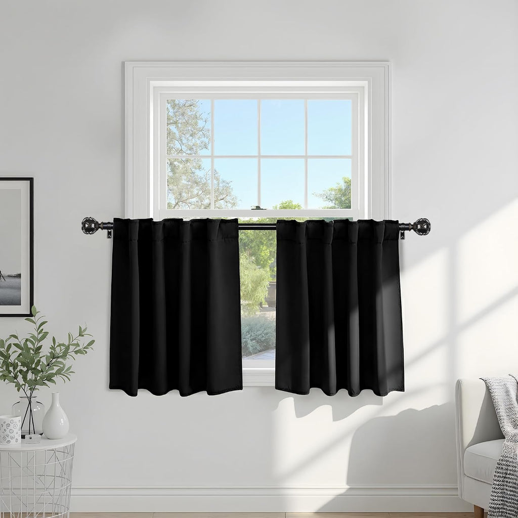 Ponydance PONY DANCE Black Short Curtains for Bathroom Window, Half Drapes for Kitchen Window, loft Thermal Insulated Curtain Tiers for Bed…