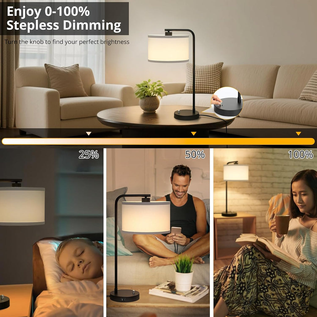 Seaside village Table Lamp for Bedroom with USB C+A Ports, Fully Stepless Dimmable Farmhouse Bedside Lamp Nightstand Light, Tall Reading…