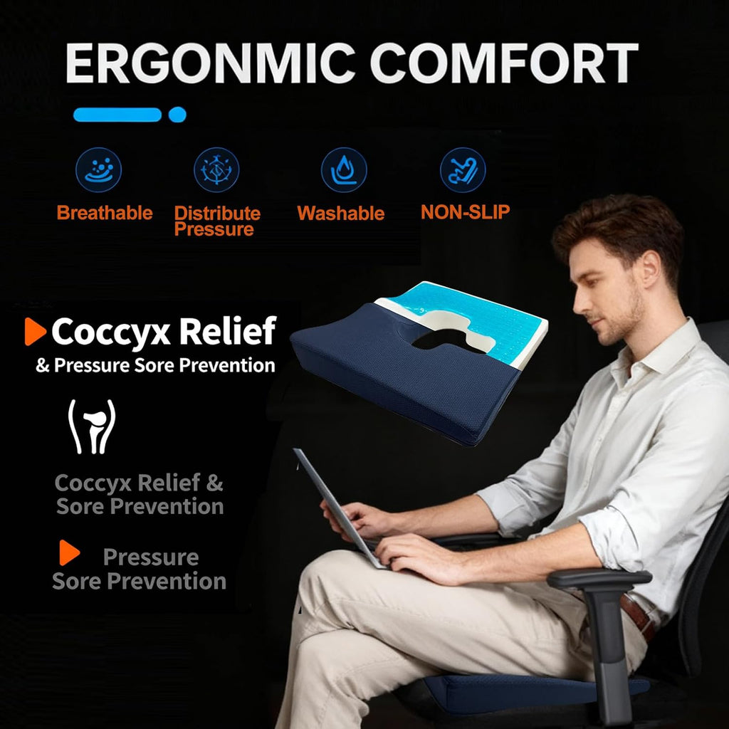 Rivquvi Gel Wheelchair Seat Cushion, Bed Sore Cushions for Butt, hemorrhoid pillow for Chair, Pressure Sore cushion, Memory Foam Butt Pi…