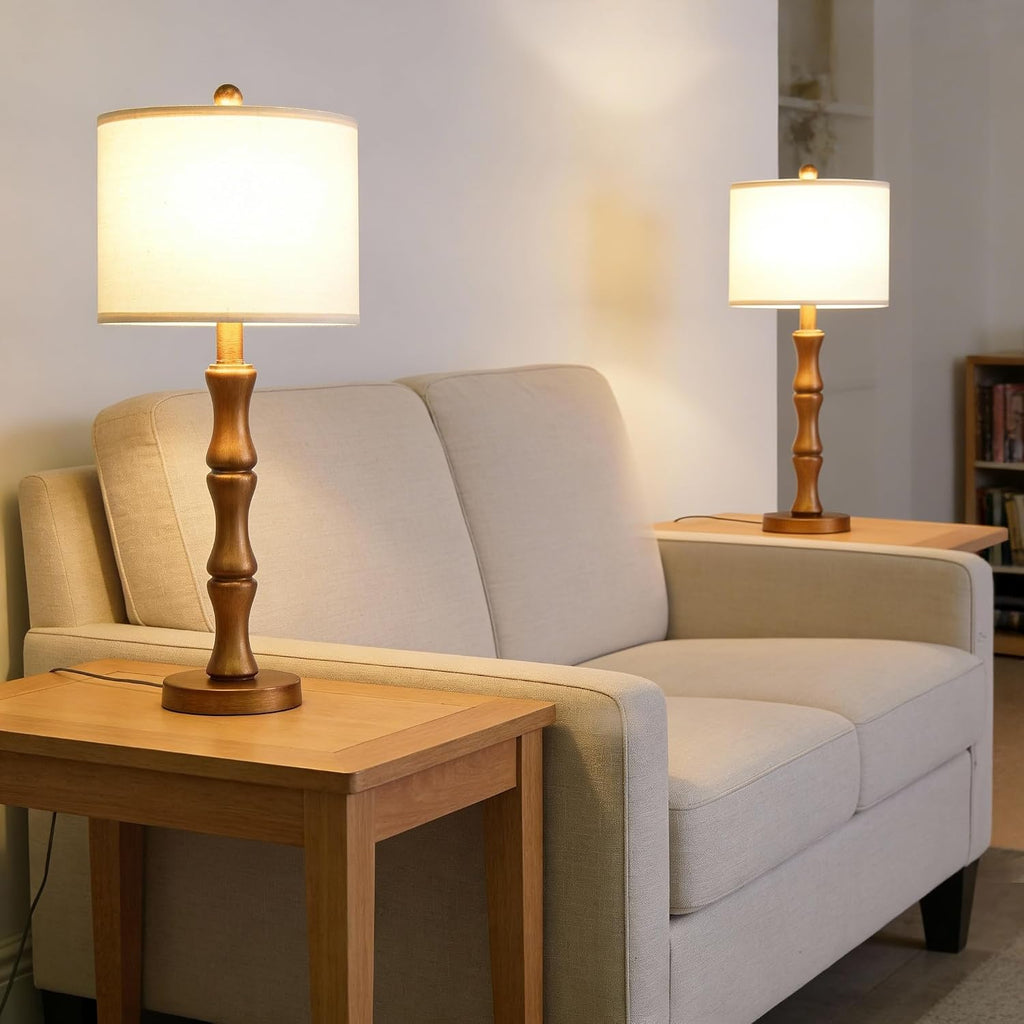 BOBOMOMO 25" Vintage Nightstand Lamps Set of 2, Farmhouse Table Lamps with Antique Gold Resin Base & Linen Shade, Standard Table Lamps…