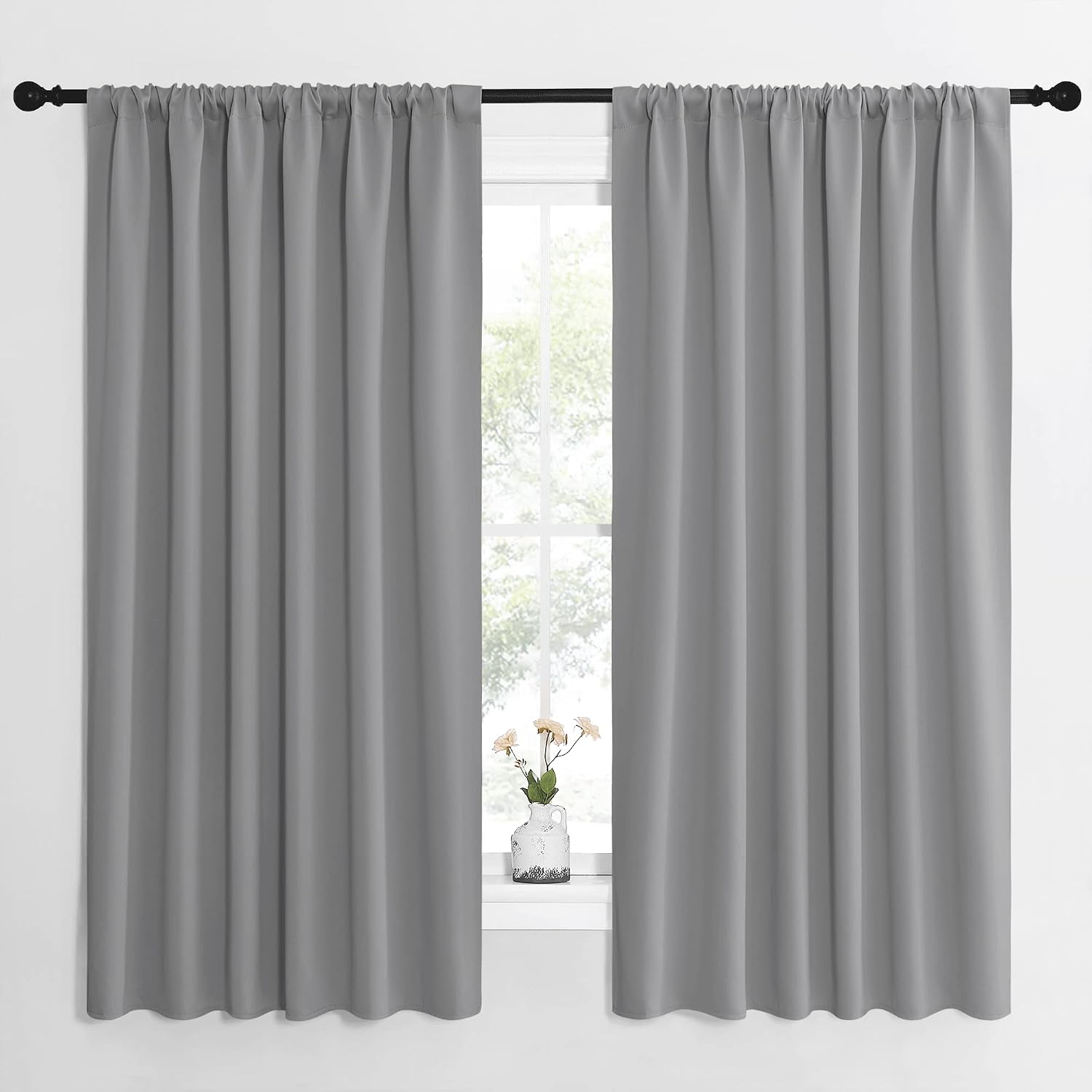 NICETOWN Short Curtains for Wide Window - Thermal Insulated Rod Pocket Blackout Drapes/Draperies for Dining Room (2 Panels, W62 x L63…