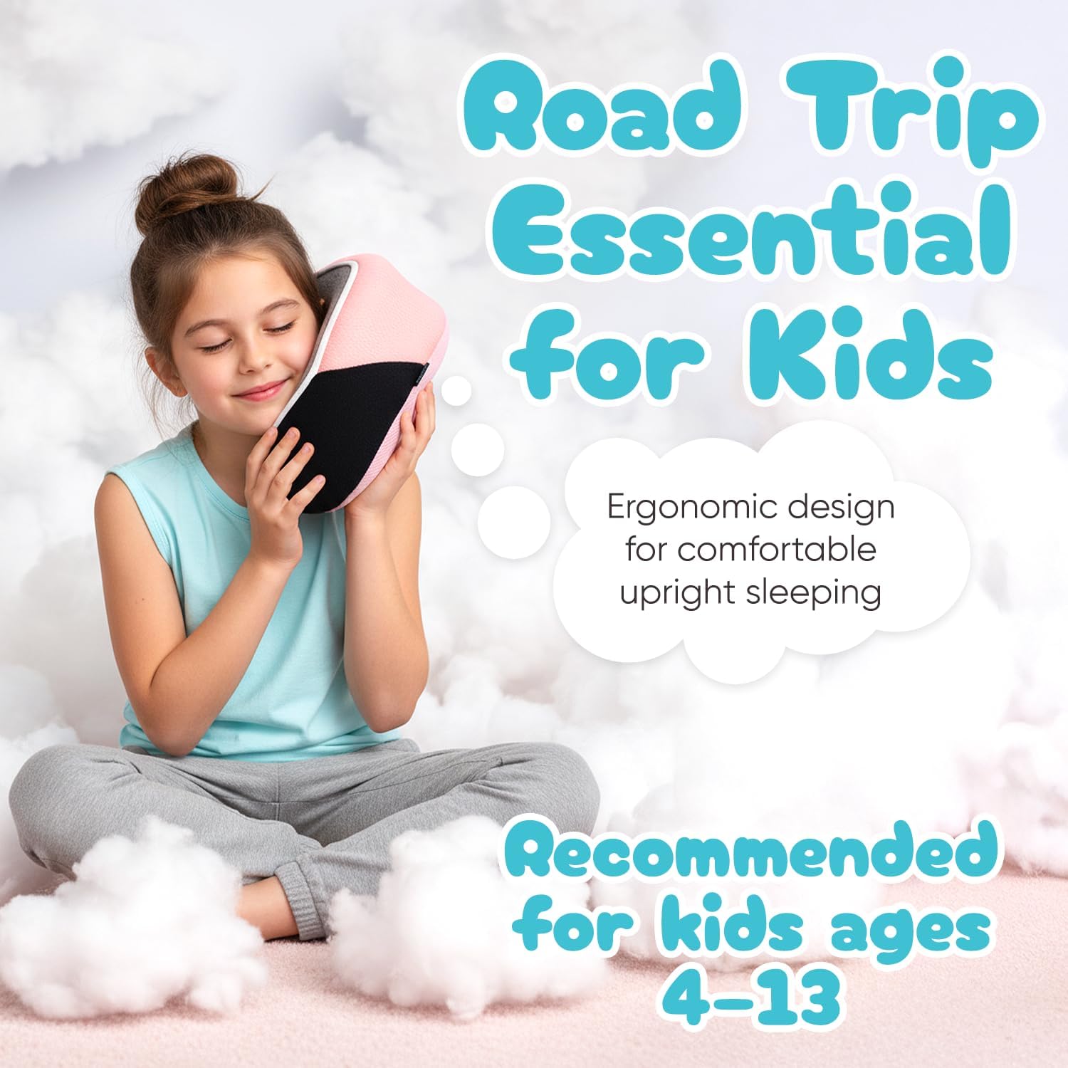 ProGlobe Junior Kids Travel Neck Pillow - Ergonomic Memory Foam Pillow for Airplane, Car, Booster Seat - Soft, Washable, Compact Travel Pil…