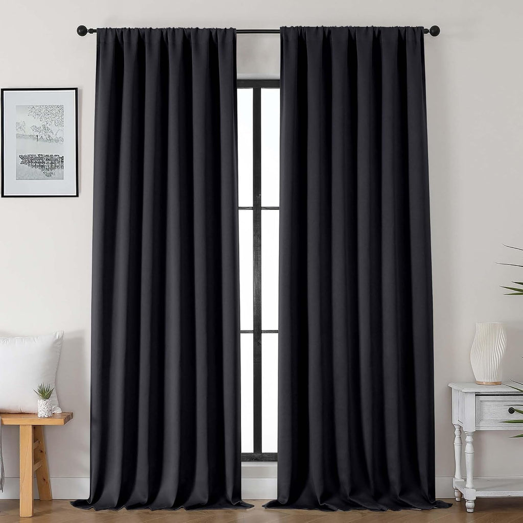 Gwine Black Blackout Curtains for Bedroom 96 Inch Length, Room Darkening Energy Saving Black Out Curtains for Living Room, Window…