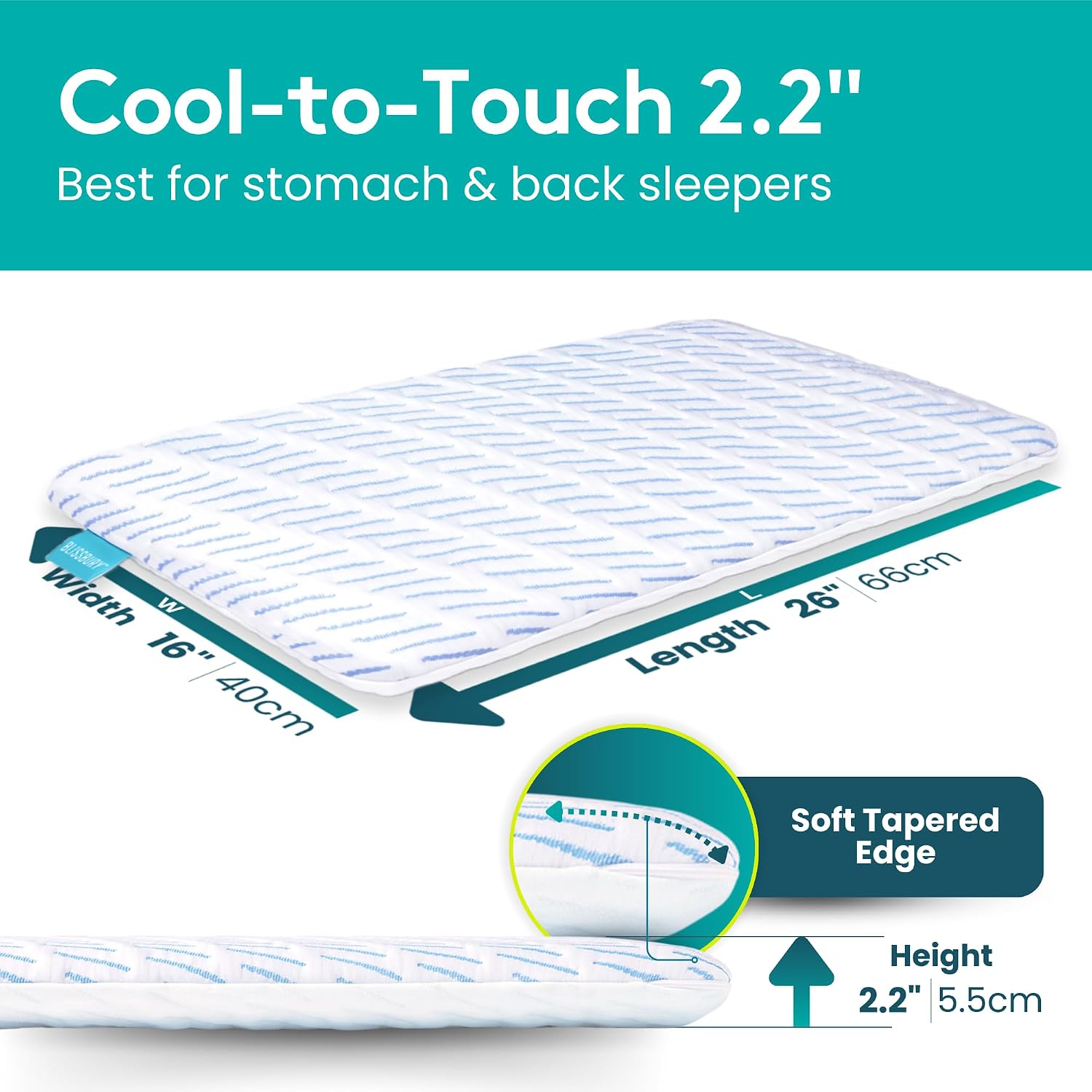 Blissbury 2.2 Inch Super Thin Pillow for Sleeping | Cool-to-Touch Memory Foam Flat Pillow for Stomach Sleeper | for Back & Stomach Sleeper…