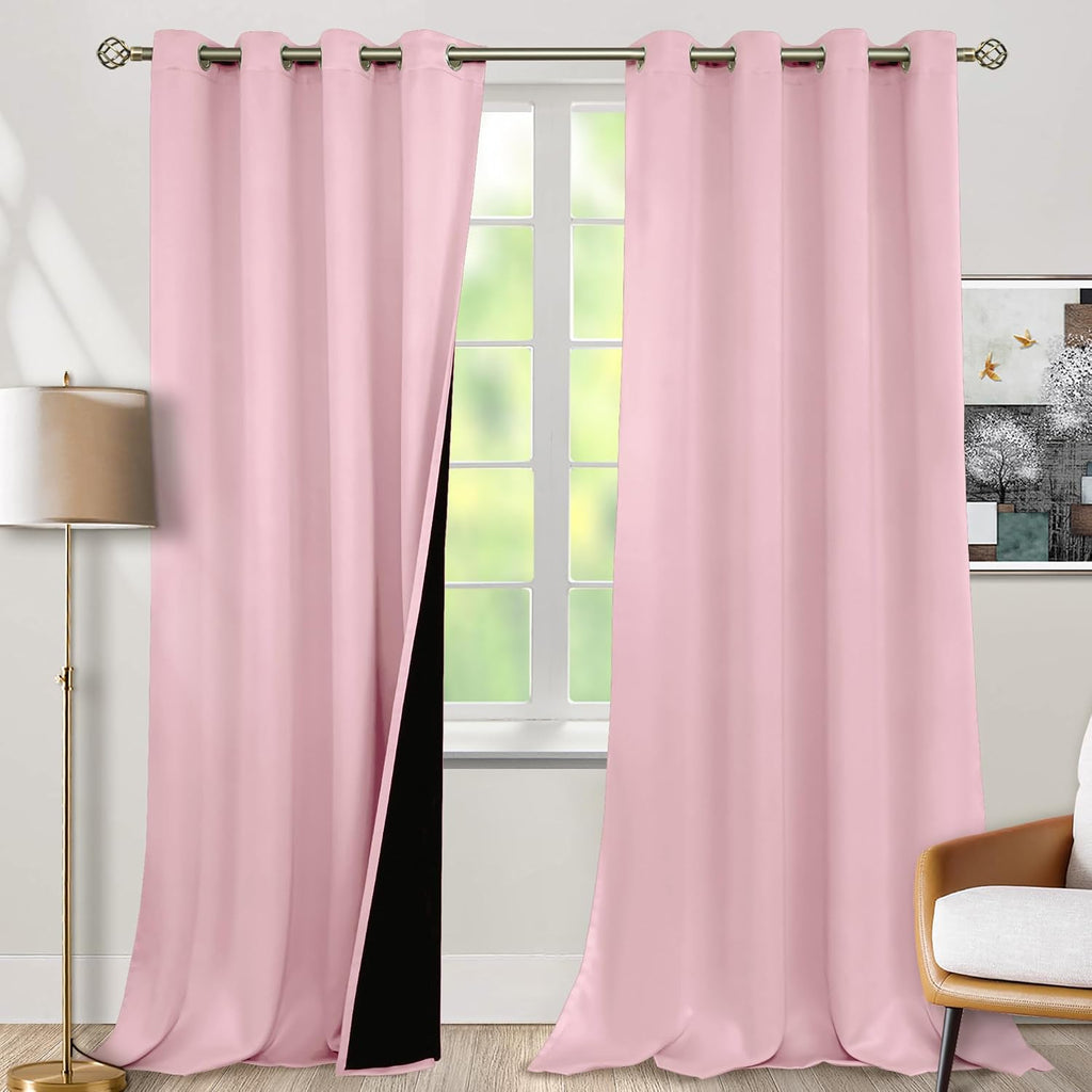 BGment Baby Pink 100% Blackout Curtains for Nursery Bedroom 96 Inch Length 2 Panels, Thermal Insulated Full Light Blocking Grommet Noise Ca…
