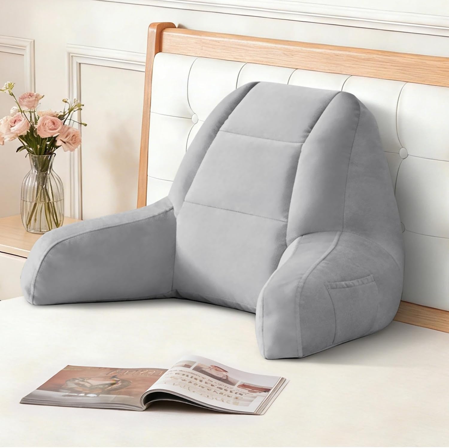 Iaseahk Back Pillow for Bed Sitting Up, Reading Pillows for Beds, Bed Pillow for Sitting up, Backrest Pillows with Arms for Adult, Filled w…