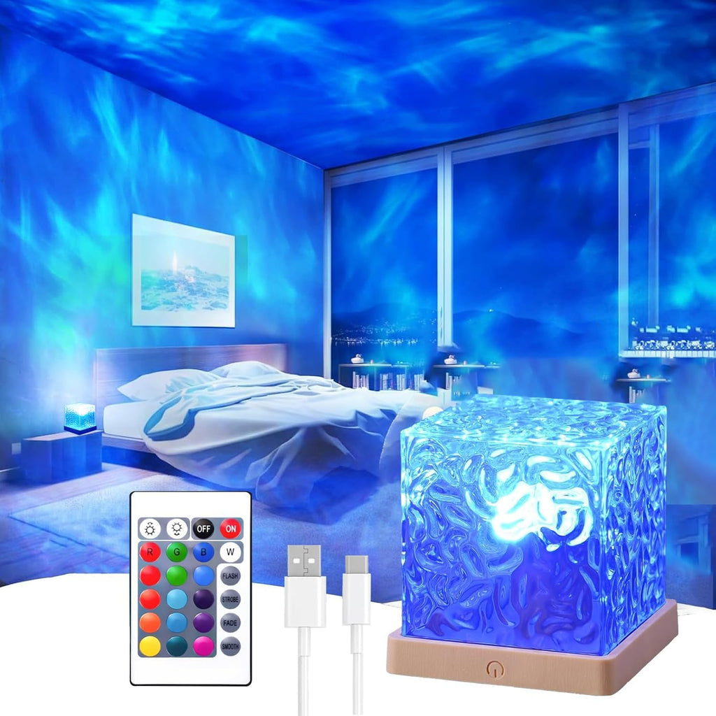 Ocean Wave Projector Light, 16 Color Rechargeable Ocean Lamp, with Power Touch Control and Remote Control Luminorthe Cube Lamp, Bringing…