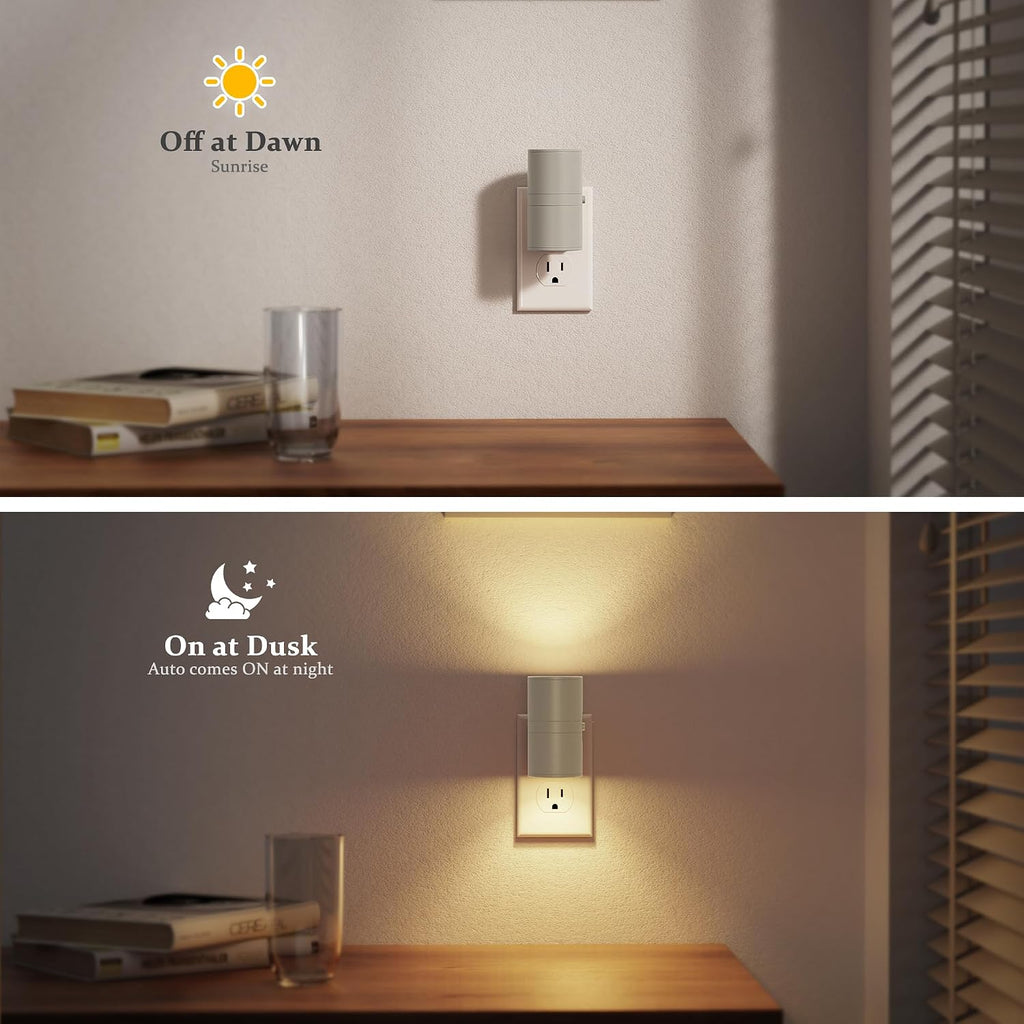 JandCase Night Lights Plug into Wall, Dimmable Gray Night Lights with Dusk to Dawn Light Sensor, Soft White 3000K, 0-100LM Adjustable…