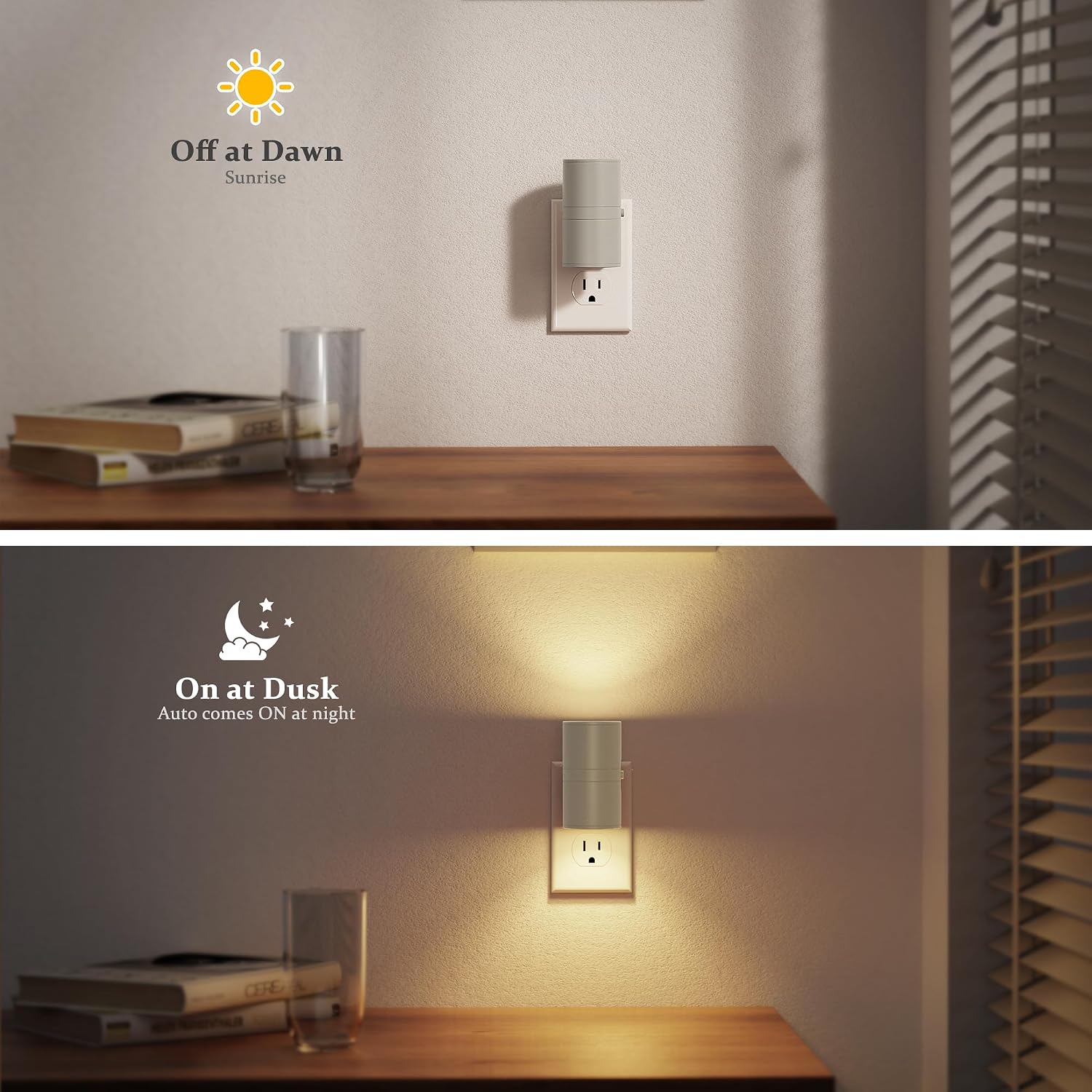 JandCase Night Lights Plug into Wall, Dimmable Gray Night Lights with Dusk to Dawn Light Sensor, Soft White 3000K, 0-100LM Adjustable…