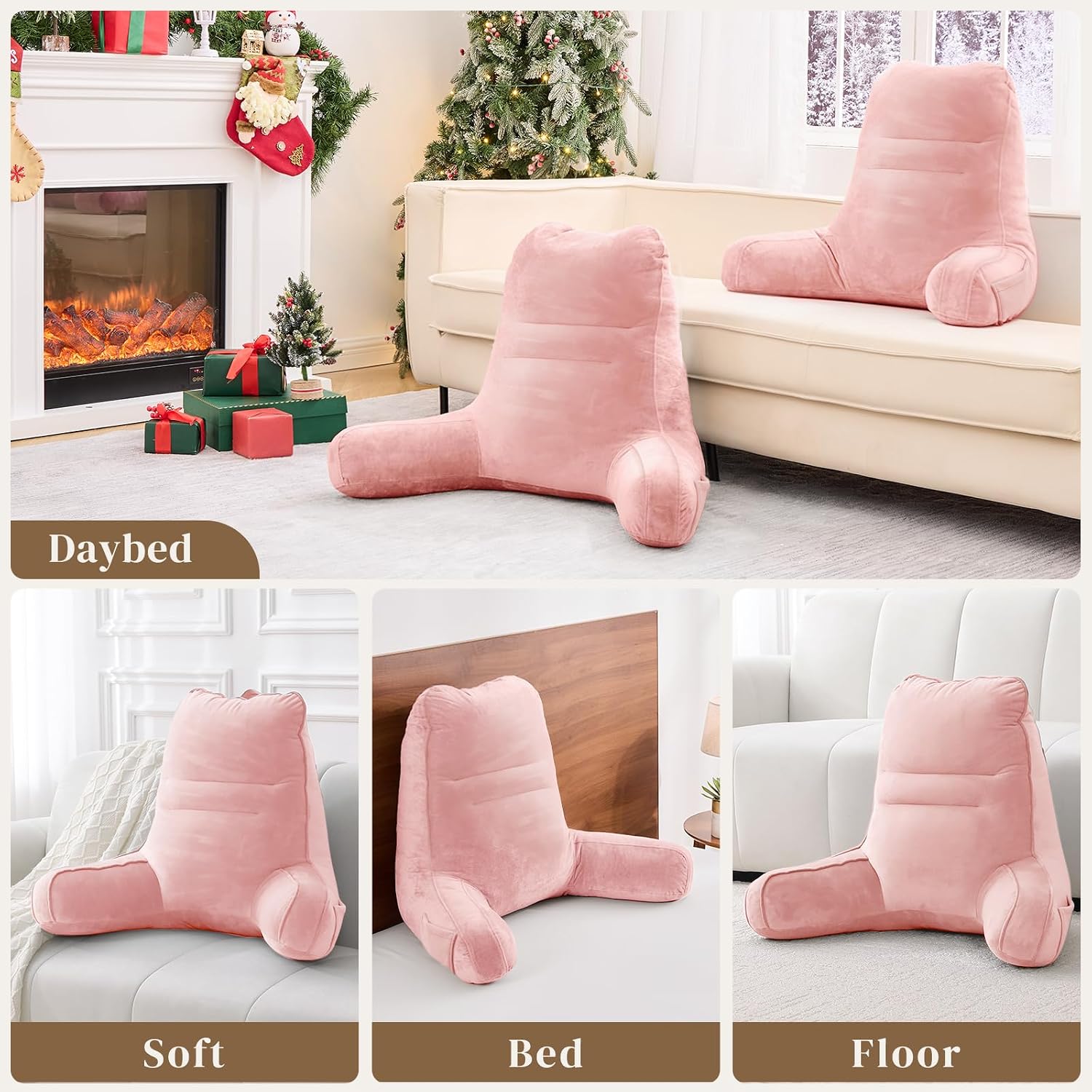 Sasttie Reading Pillow, Pillows for Reading or Relaxing – Ergonomic Support for Head, Neck, Back, and Lumbar, 23-Inch, Peach Pink Pink