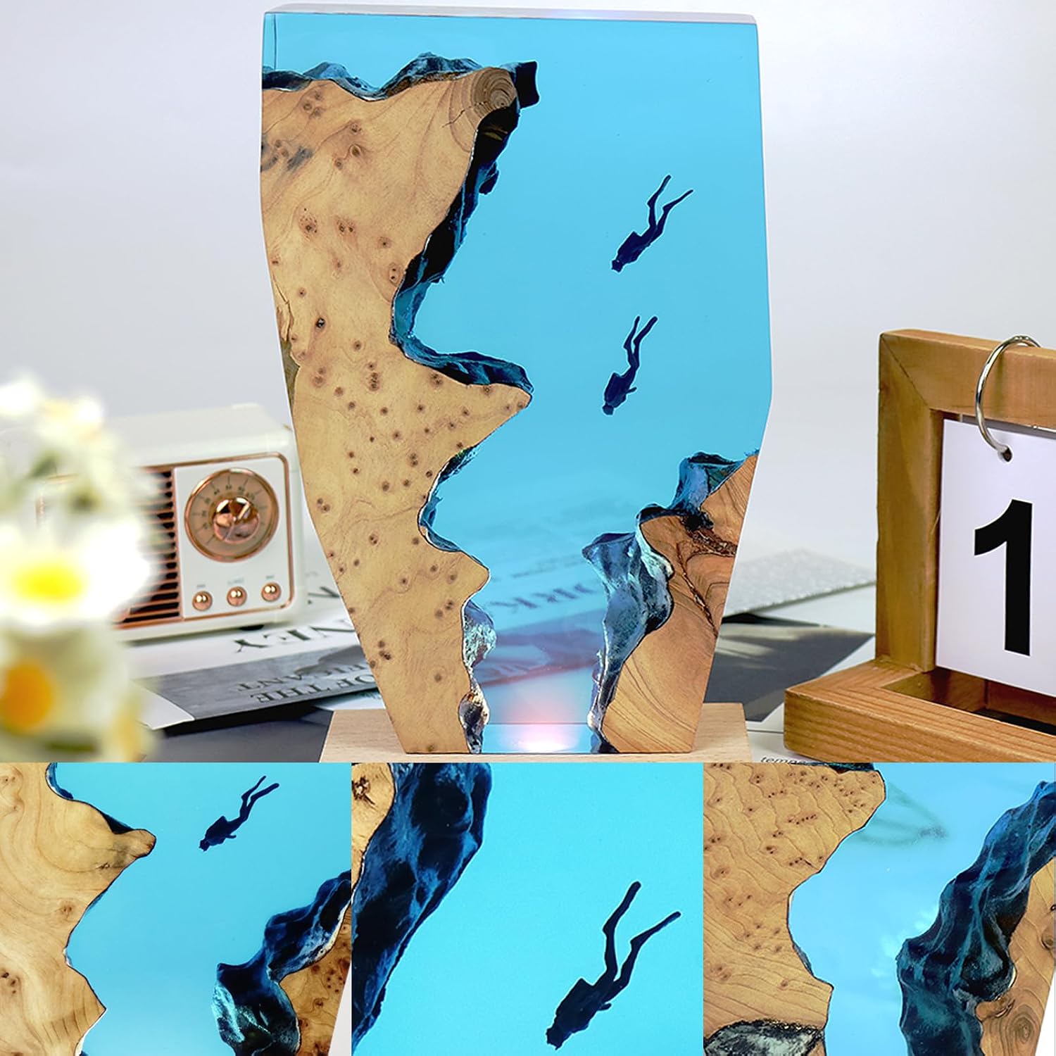 Epoxy Resin Lamp, Ocean Night Light, Artistry Home Decor Bedside Nightlight, Unique Resin Lighting, Nightstand Decorations for Bedroom…