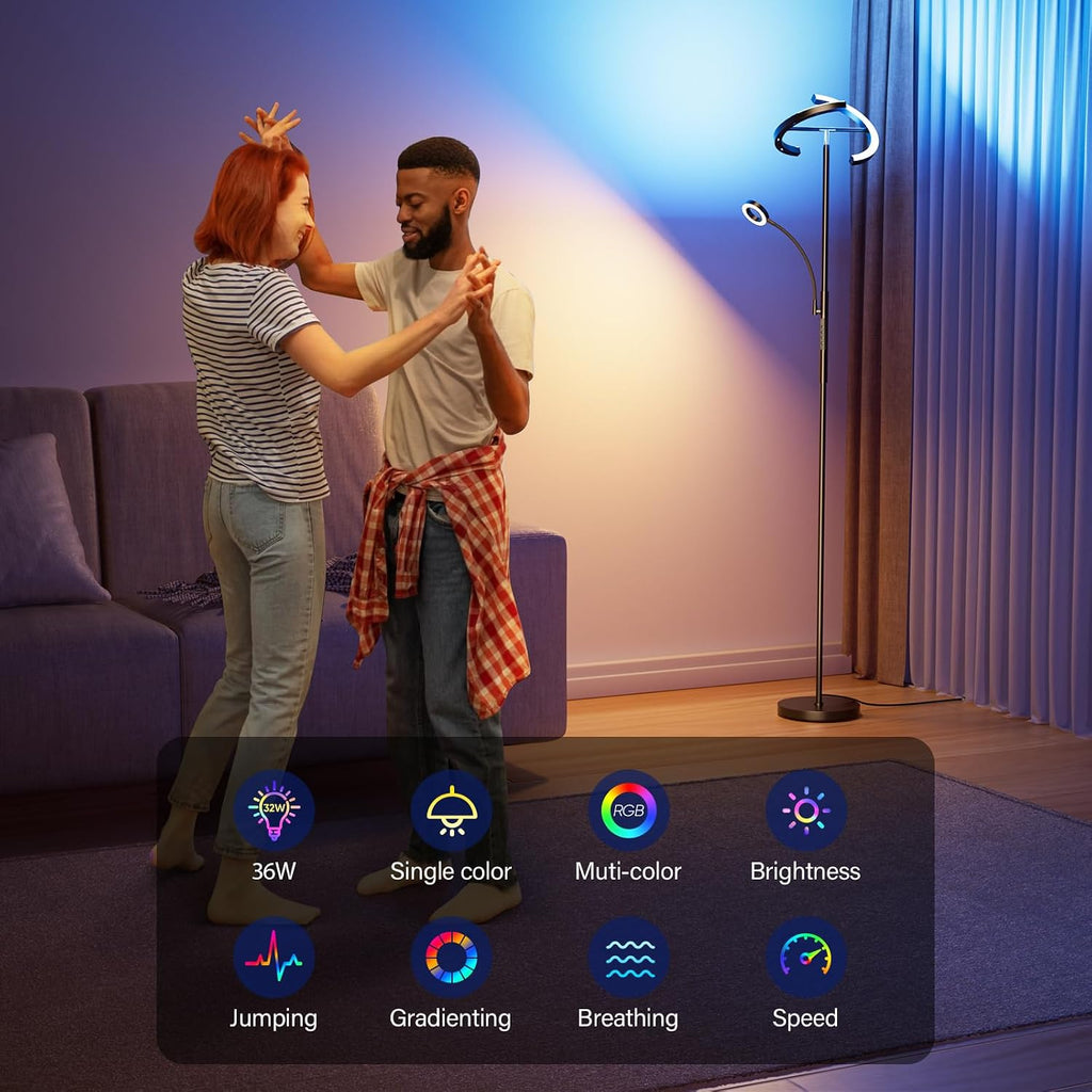 SIBRILLE Upgraded 36W RGBCW Floor Lamp with Ring Reading Lamp, Rotatable Remote Control LED Standing Lamp Dimmable Floor Light Modern…