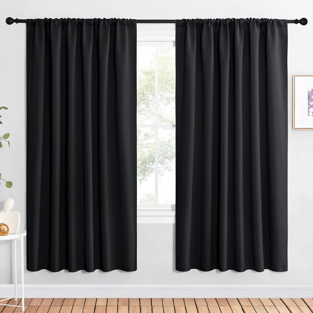 NICETOWN Black Blackout Curtain Blinds - Solid Thermal Insulated Window Treatment Blackout Drapes for Bedroom (2 Panels, 62 inches Wide…