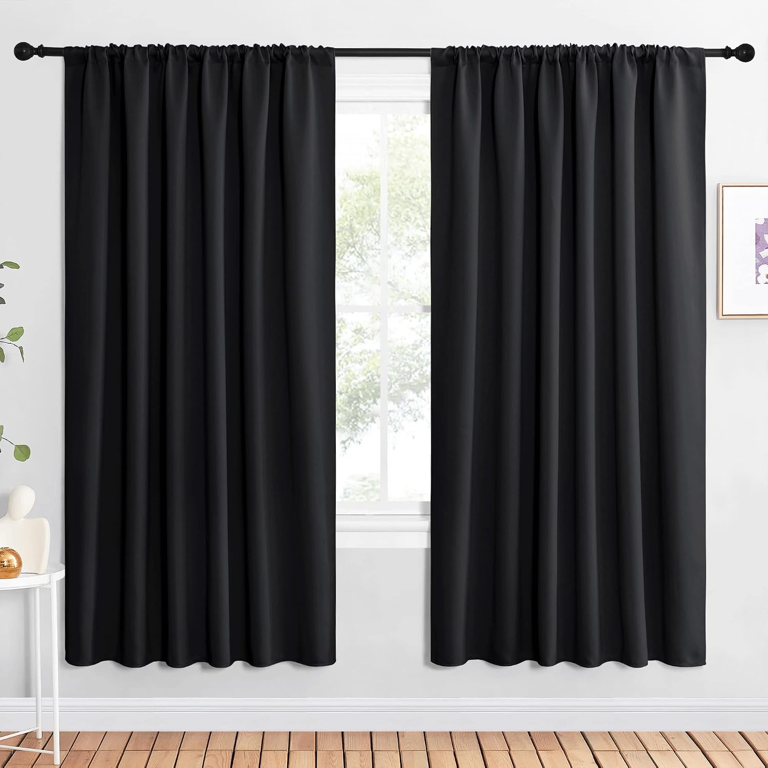 NICETOWN Black Blackout Curtain Blinds - Solid Thermal Insulated Window Treatment Blackout Drapes for Bedroom (2 Panels, 62 inches Wide…