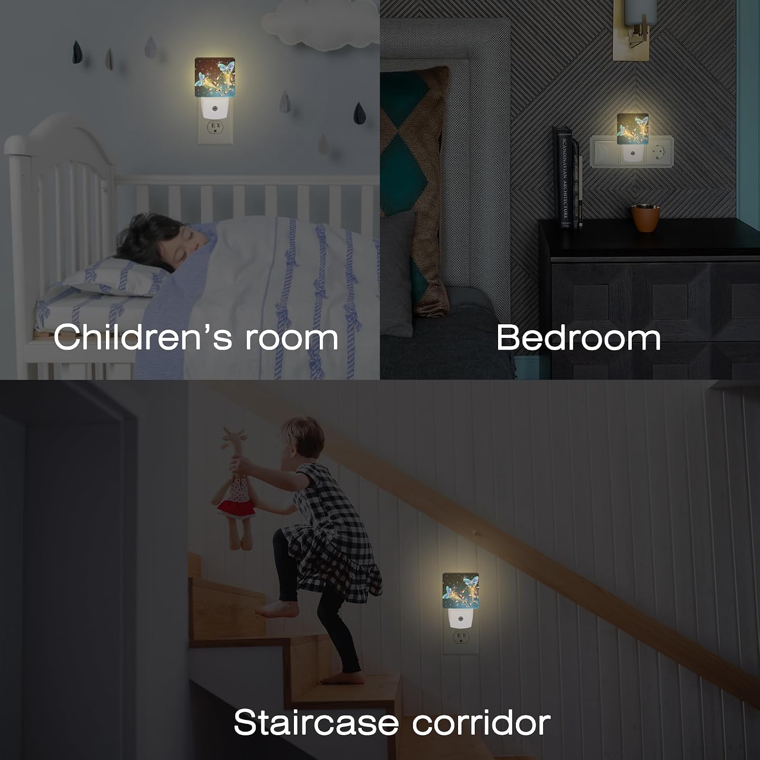 Magical Butterflies with Flowers Night Light Plug into Wall, Glitter Sparkle Butterfly Dusk to Dawn Night Light Plug in,0.5w Energy…