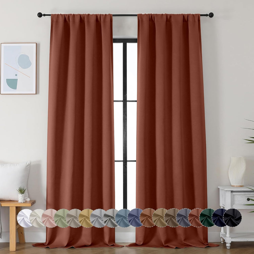 Simplebrand Ava Terracotta Blackout Curtains for Bedroom 96 Inches Long 2 Panels, Thermal Insulated, Energy Saving Living Room Window …