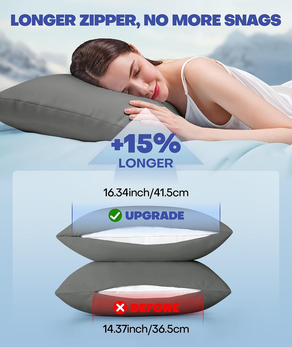 Rifens Ice Cooling Pillowcase for Hot Sleepers, Instantly Cool, Stays Cold All Night, Softer Than Silk Pillow Cases, Pillow Covers with Inv…
