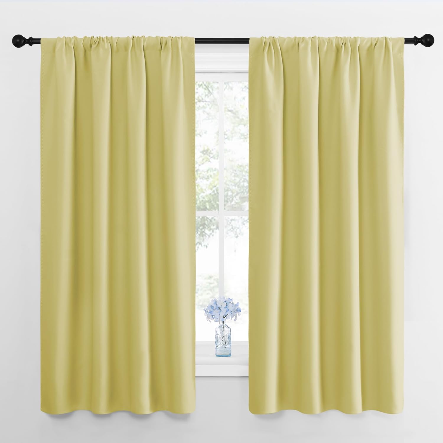 Nicetown Paler Yellow Blackout Curtains 63 inches Long for Living Room, Darkening Window Curtain Panels, easy maintenance Solid Thermal…