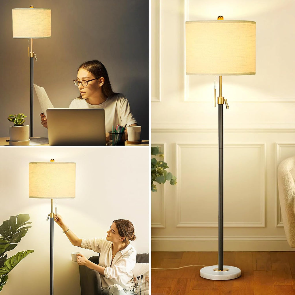 Qingmiao Floor Lamp for Living Room Adjustable Tall Standing Lamp, 3-Way Dimmable Floor Lamp for Bedroom Office, Black Gold Lamp with…