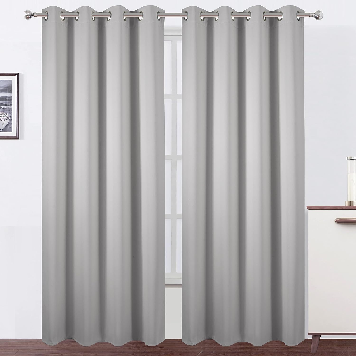 Lemomo Blackout Curtains 66 x 84 inch/Light Grey Curtains Set of 2 Panels/Thermal Insulated Room Darkening Bedroom Curtains 84 inch Grey