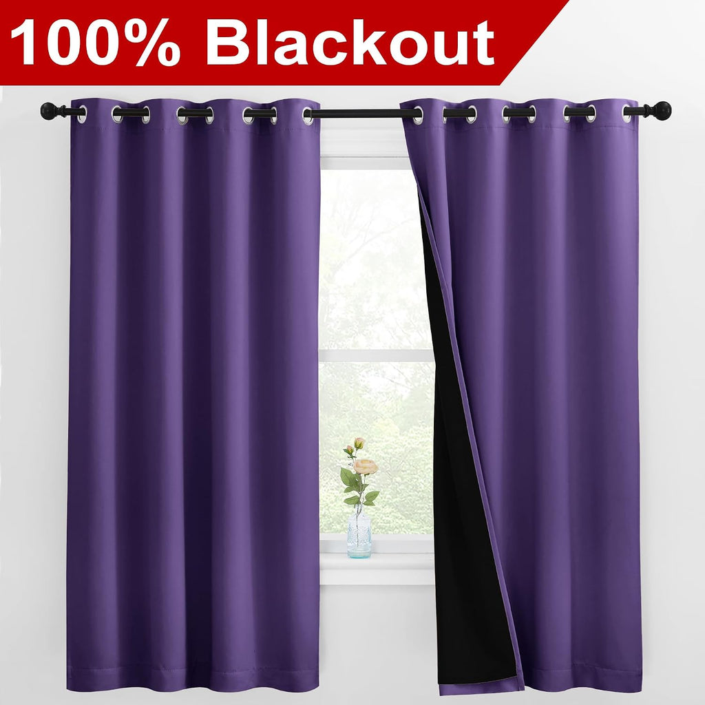 Nicetown 100% Blackout Curtains with Black Liners, Thermal Insulated Full Blackout 2-Layer Lined Drapes, Energy Efficiency Window Draperies…