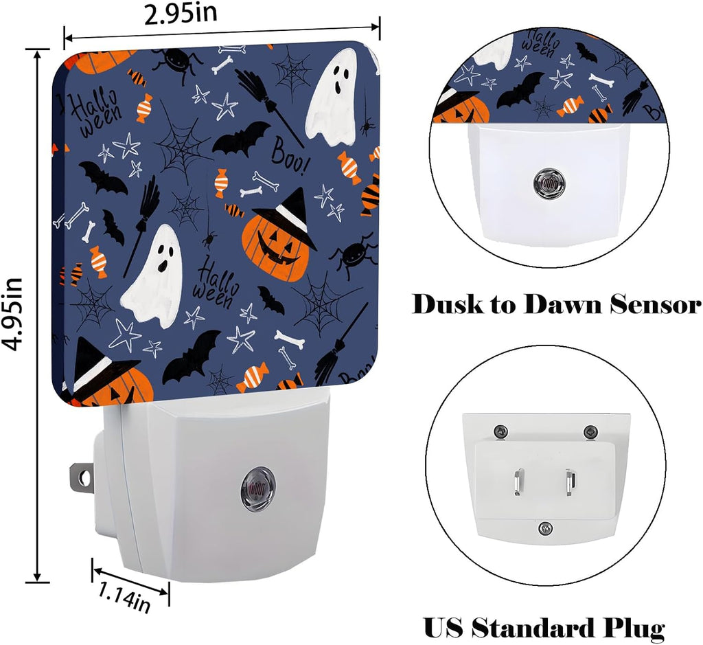 Happy Halloween Night Light, Plug Into Wall with Dusk to Dawn Light Sensors, Warm Nightlights for Bedroom, Bathroom, Hallway, Kitchen…