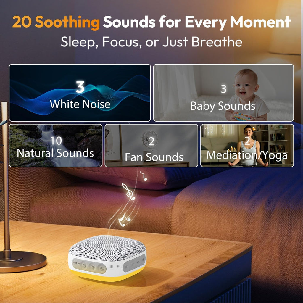 Portable Sound Machine for Travel, White Noise Sound Machine for Sleeping, 52-Hour Lasting Mini Noise Machine with 21 Quality Non-looping…