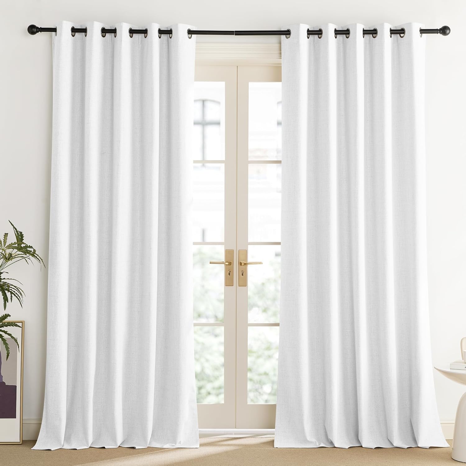 NICETOWN 100% Absolutely Blackout Linen Curtains with Thermal Insulated Liner, Greyish White, 62" Wide, 90" Length Energy Saving Curtains…