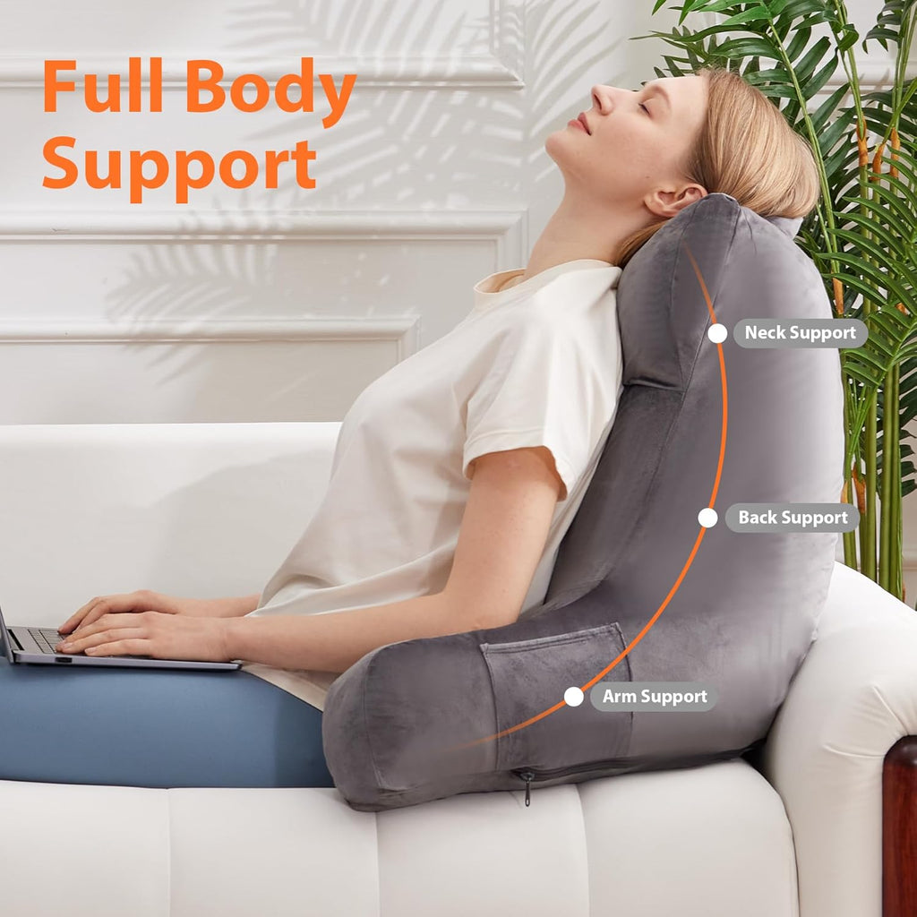 Ipynbap Reading Pillow with Arms for Adult, Back Pillow for Bed Sitting Up, Shredded Memory Foam Backrest Pillow with Pockets & Removable W…
