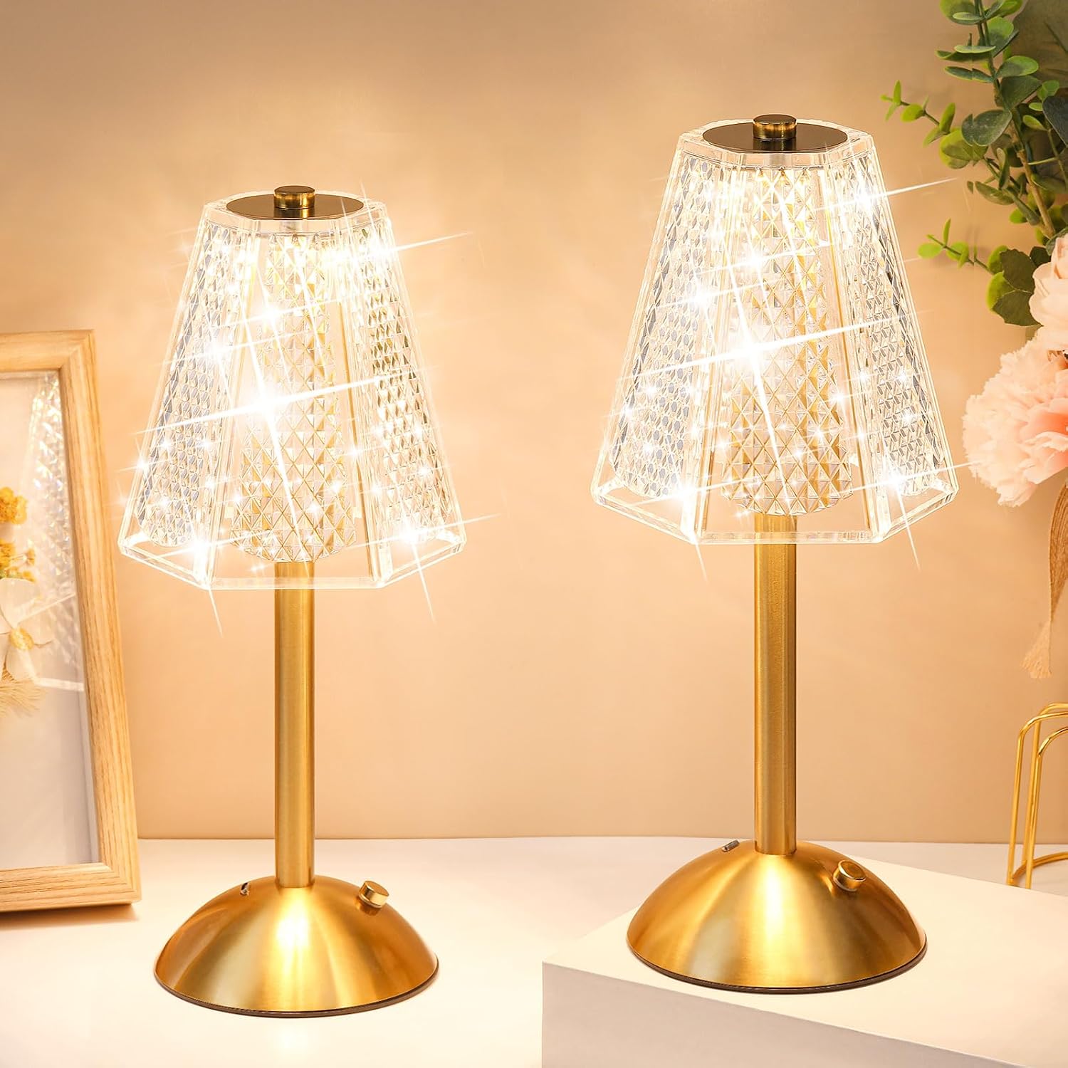 Liliful 2 Pcs Cordless Table Lamp Rechargeable Touch LED Small Gold Portable Battery Operated USB-c Desk Lamp 3 Color Dimmable for…