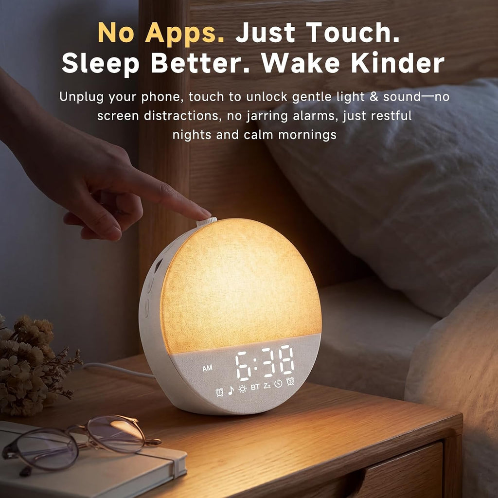 Geuuap Sunrise Alarm Clock White Noise Machine | Natural Wake-Up Light for Bedroom with 30 Soothing Sleep Aids, Bluetooth Speaker…