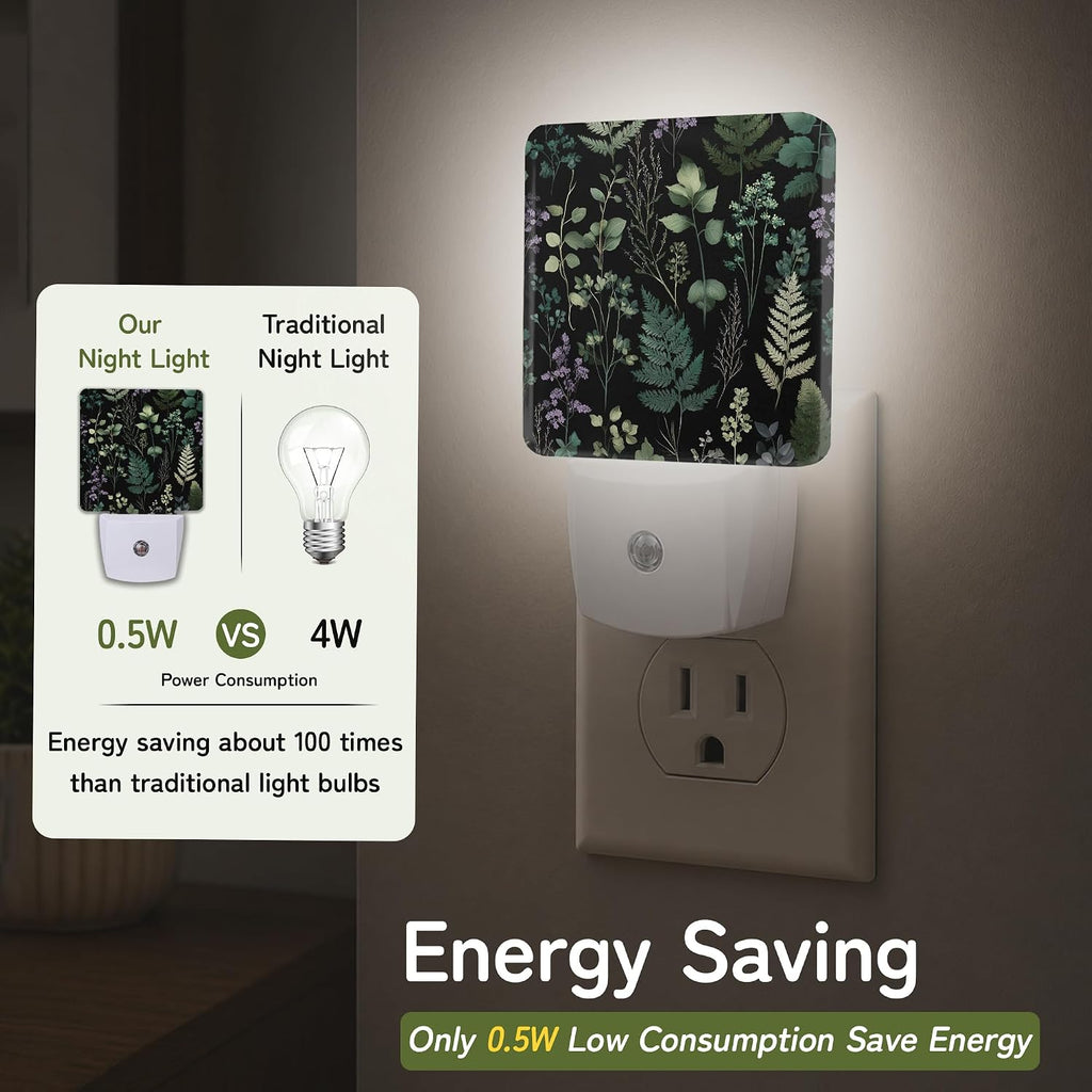 Night Light, Dark Botanical Night Lights Plug into Wall for Bedroom Bathroom Hallway Kitchen, Dusk to Dawn Sensor Decorative Gift for…