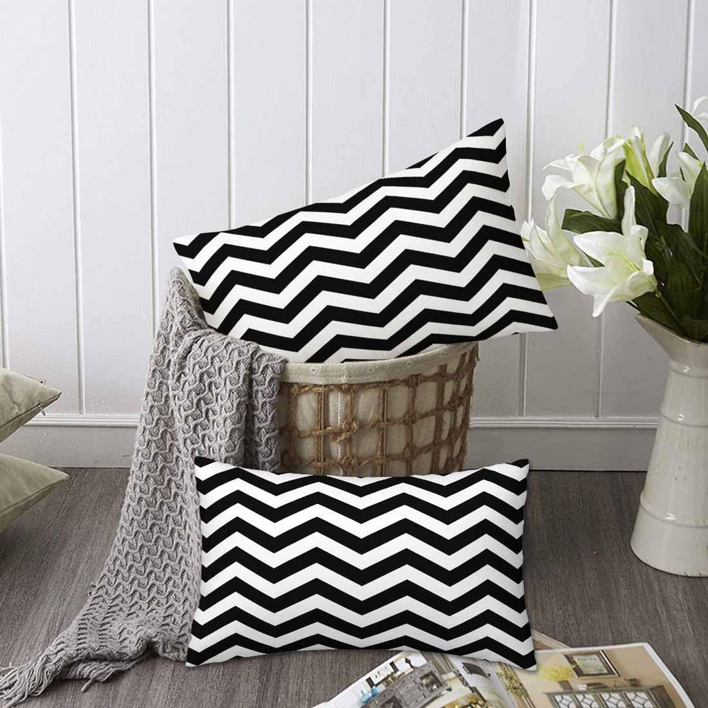 Black White Chevron Zigzag 12 X 20 Throw Pillow Covers Wavy Line Set of 2 Pillow Cases Protectors Outdoor Pillowcases Rectangular…