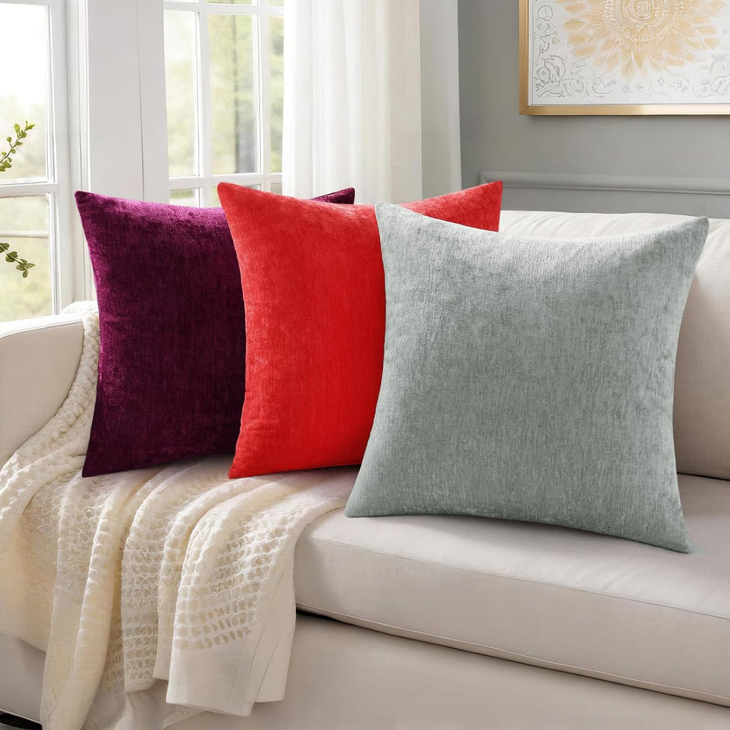 decorUhome Chenille Grey Throw Pillow Covers 24x24 Inch Set of 2, Decorative Soft Couch Pillow Covers Solid Dyed Accent Farmhouse Neutral S…