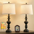 SAIWEYA 27.5" Farmhouse Table Lamps Set of 2 Bedside Lamp with USB C+A Ports & AC Outlet, 3 Way Dimmable Lamps for Bedroom Living Room…
