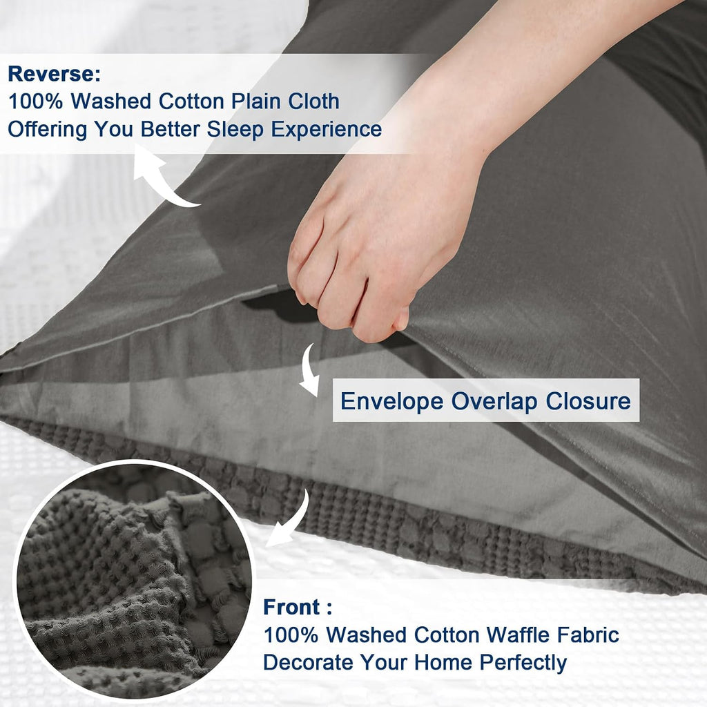 Phf 100% Cotton Waffle Pillow Shams Standard Size, 2 Pack 20" x 26" Soft Skin-Friendly Pillowcases, No Filling, Aesthetic Woven and Breatha…
