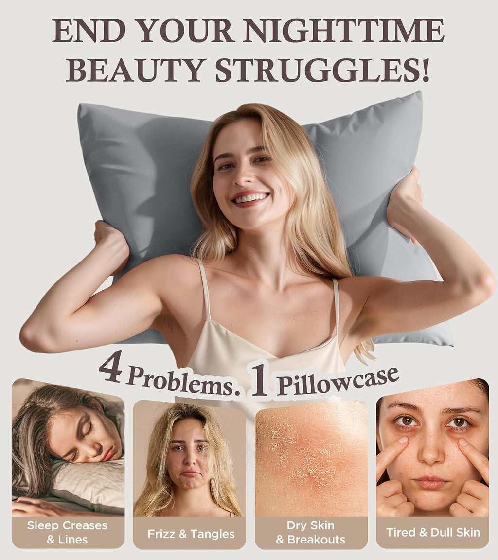 Rifens Instant Chill Cooling Pillowcase for Hot Sleepers, 2% HA Infused Pillowcase Hydrates Skin & Hair, Reduces Wrinkles & Frizz, Softer T…