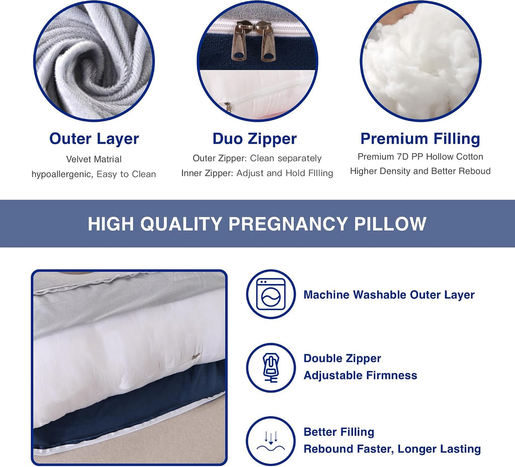 ALLOPERA Pregnancy Pillow, Full Body Maternity Pillow 57 inch, with Removable Washable Cover - Sleep Support for Legs, Back, Neck…