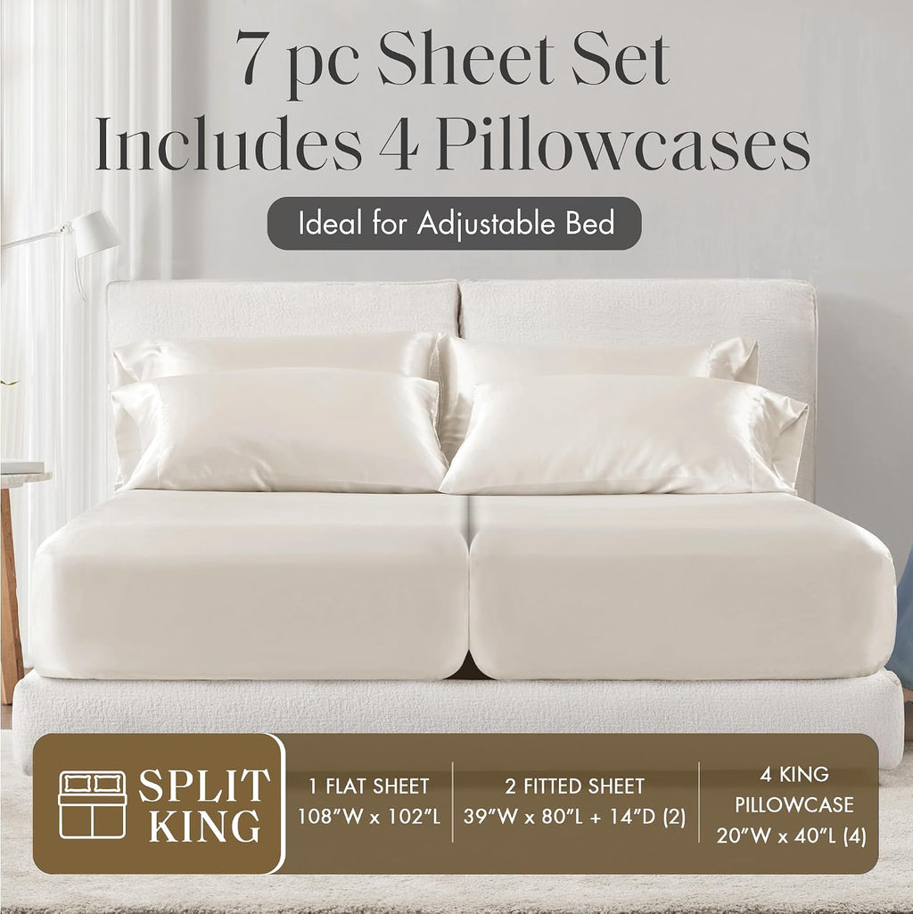 Madisonpark Madison Park Satin Sheets Split King Size, Luxurious Silky Bed Sheets, Elastic 14" Pocket fits up to 16" Mattress, Wrinkle-Free…